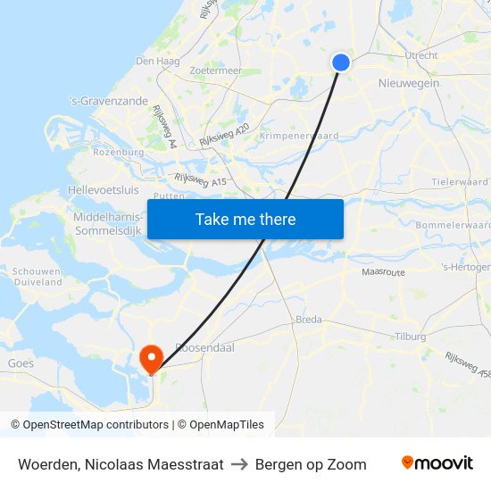 Woerden, Nicolaas Maesstraat to Bergen op Zoom map