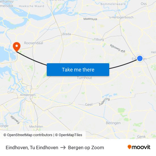 Eindhoven, Tu Eindhoven to Bergen op Zoom map