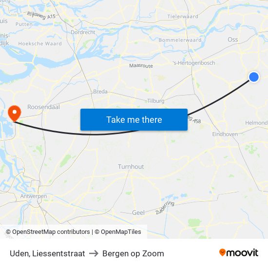 Uden, Liessentstraat to Bergen op Zoom map