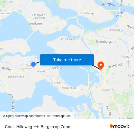 Goes, Hilleweg to Bergen op Zoom map