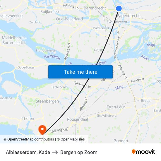 Alblasserdam, Kade to Bergen op Zoom map