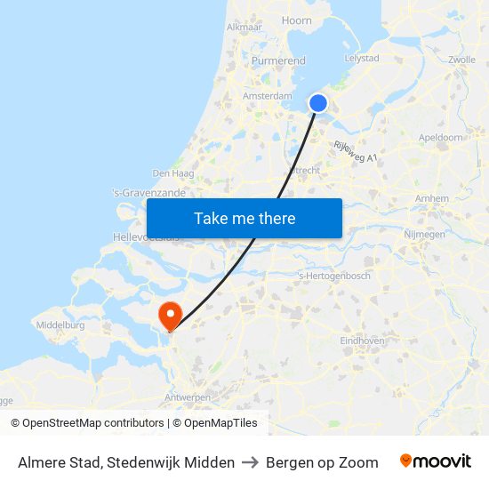 Almere Stad, Stedenwijk Midden to Bergen op Zoom map