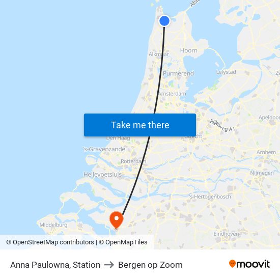 Anna Paulowna, Station to Bergen op Zoom map