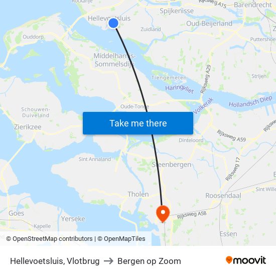 Hellevoetsluis, Vlotbrug to Bergen op Zoom map