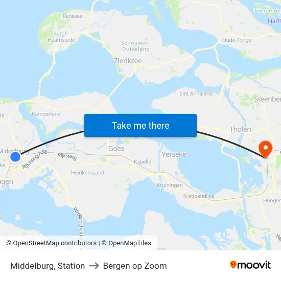 Middelburg, Station to Bergen op Zoom map