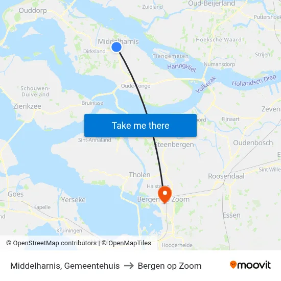 Middelharnis, Gemeentehuis to Bergen op Zoom map