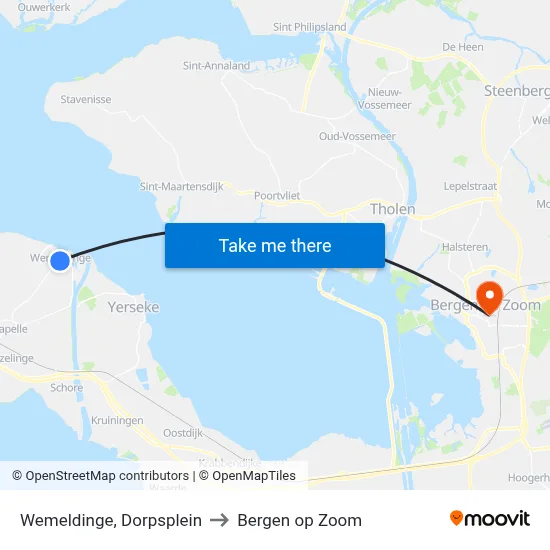 Wemeldinge, Dorpsplein to Bergen op Zoom map