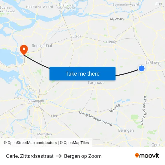 Oerle, Zittardsestraat to Bergen op Zoom map