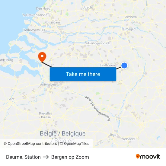 Deurne, Station to Bergen op Zoom map