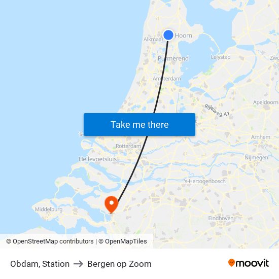 Obdam, Station to Bergen op Zoom map