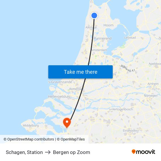 Schagen, Station to Bergen op Zoom map