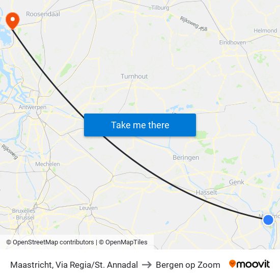 Maastricht, Via Regia/St. Annadal to Bergen op Zoom map