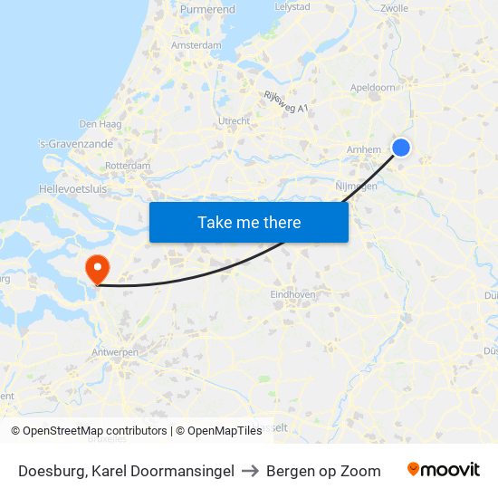 Doesburg, Karel Doormansingel to Bergen op Zoom map