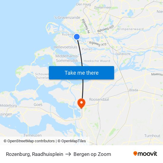 Rozenburg, Raadhuisplein to Bergen op Zoom map