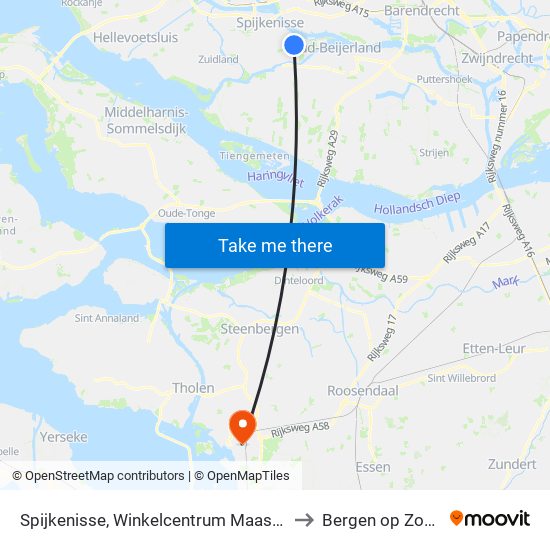 Spijkenisse, Winkelcentrum Maaswijk to Bergen op Zoom map