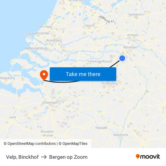 Velp, Binckhof to Bergen op Zoom map