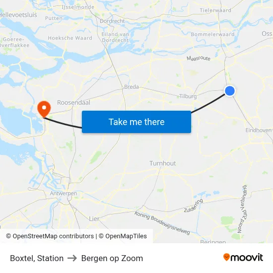 Boxtel, Station to Bergen op Zoom map