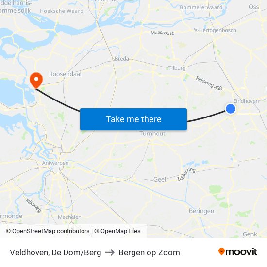 Veldhoven, De Dom/Berg to Bergen op Zoom map