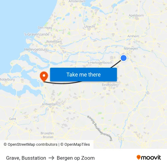 Grave, Busstation to Bergen op Zoom map