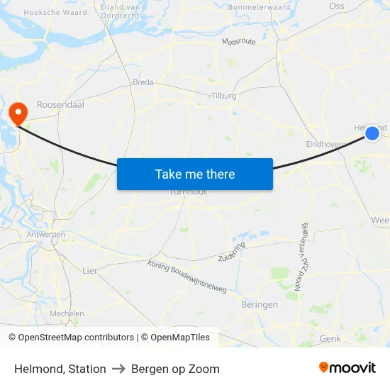 Helmond, Station to Bergen op Zoom map