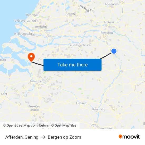 Afferden, Gening to Bergen op Zoom map