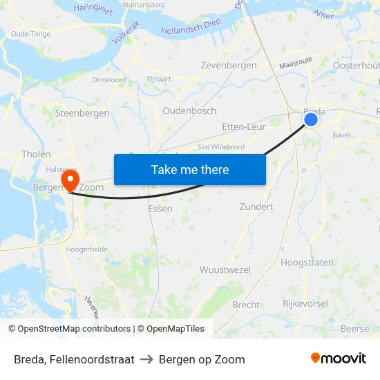 Breda, Fellenoordstraat to Bergen op Zoom map