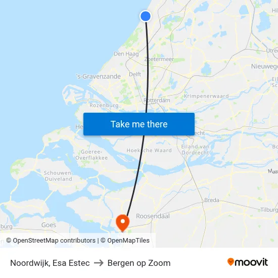 Noordwijk, Esa Estec to Bergen op Zoom map