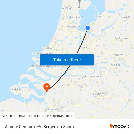 Almere Centrum to Bergen op Zoom map