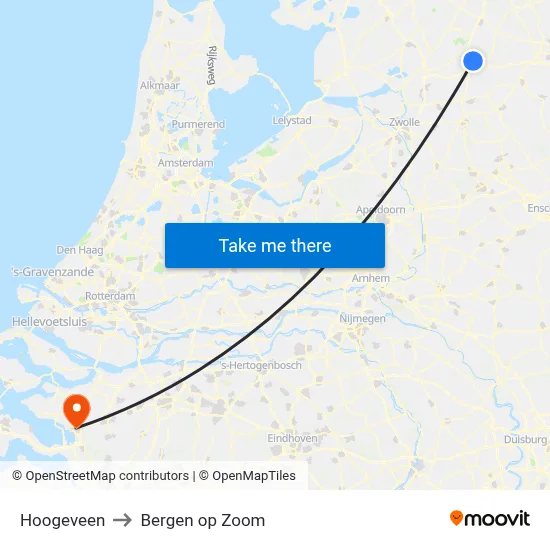 Hoogeveen to Bergen op Zoom map