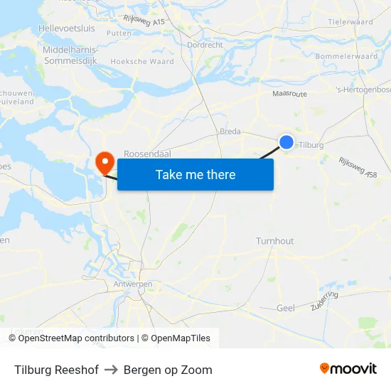 Tilburg Reeshof to Bergen op Zoom map