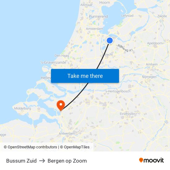 Bussum Zuid to Bergen op Zoom map