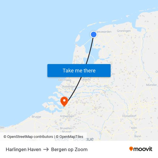 Harlingen Haven to Bergen op Zoom map