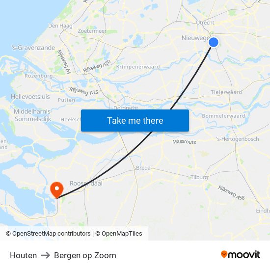 Houten to Bergen op Zoom map