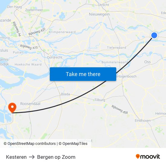 Kesteren to Bergen op Zoom map