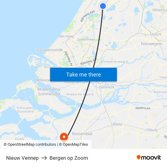 Nieuw Vennep to Bergen op Zoom map