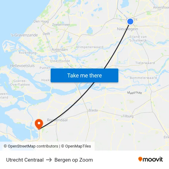 Utrecht Centraal to Bergen op Zoom map