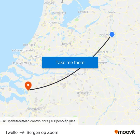 Twello to Bergen op Zoom map