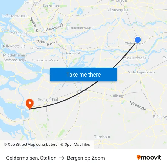 Geldermalsen, Station to Bergen op Zoom map