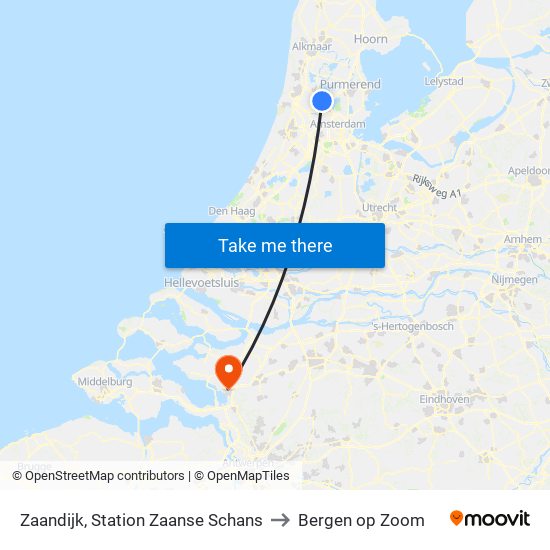 Zaandijk, Station Zaanse Schans to Bergen op Zoom map