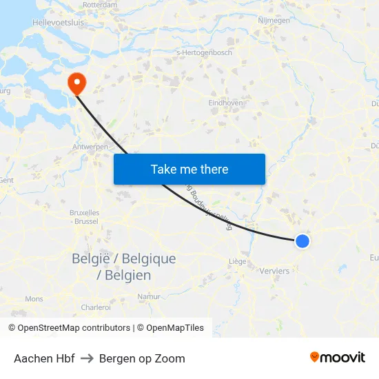 Aachen Hbf to Bergen op Zoom map