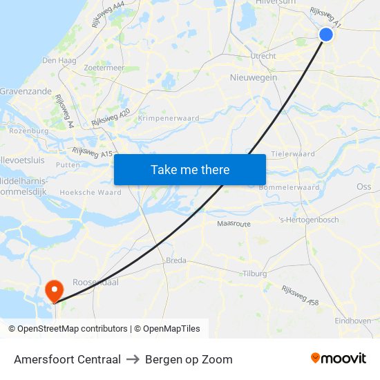 Amersfoort Centraal to Bergen op Zoom map