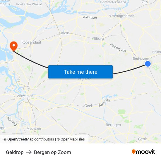 Geldrop to Bergen op Zoom map