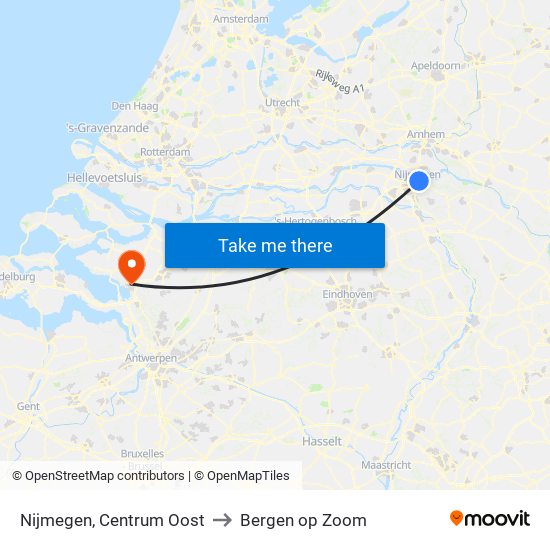 Nijmegen, Centrum Oost to Bergen op Zoom map