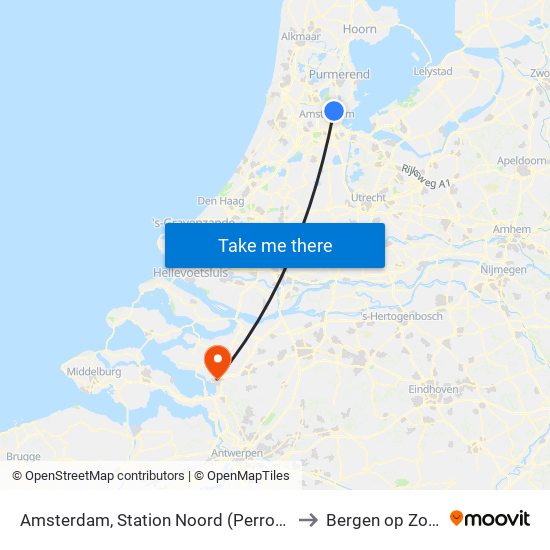 Amsterdam, Station Noord (Perron A2) to Bergen op Zoom map