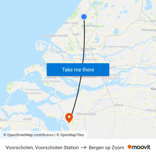 Voorschoten, Voorschoten Station to Bergen op Zoom map