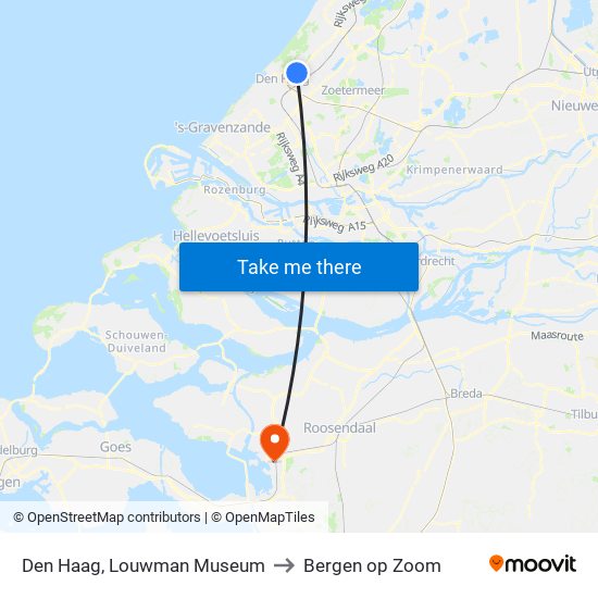 Den Haag, Louwman Museum to Bergen op Zoom map