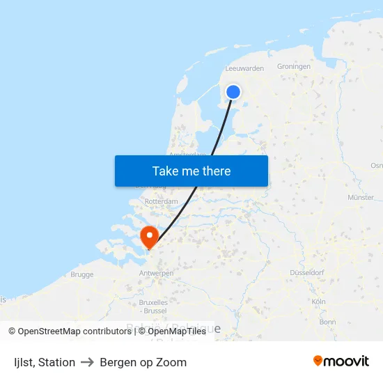 Ijlst, Station to Bergen op Zoom map