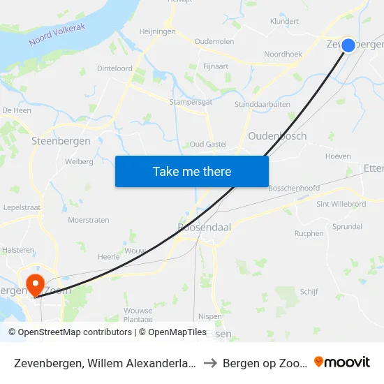 Zevenbergen, Willem Alexanderlaan to Bergen op Zoom map