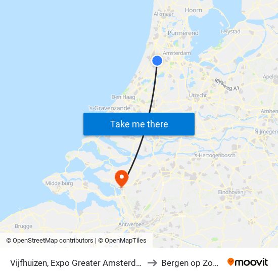 Vijfhuizen, Expo Greater Amsterdam to Bergen op Zoom map