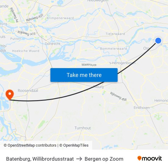 Batenburg, Willibrordusstraat to Bergen op Zoom map